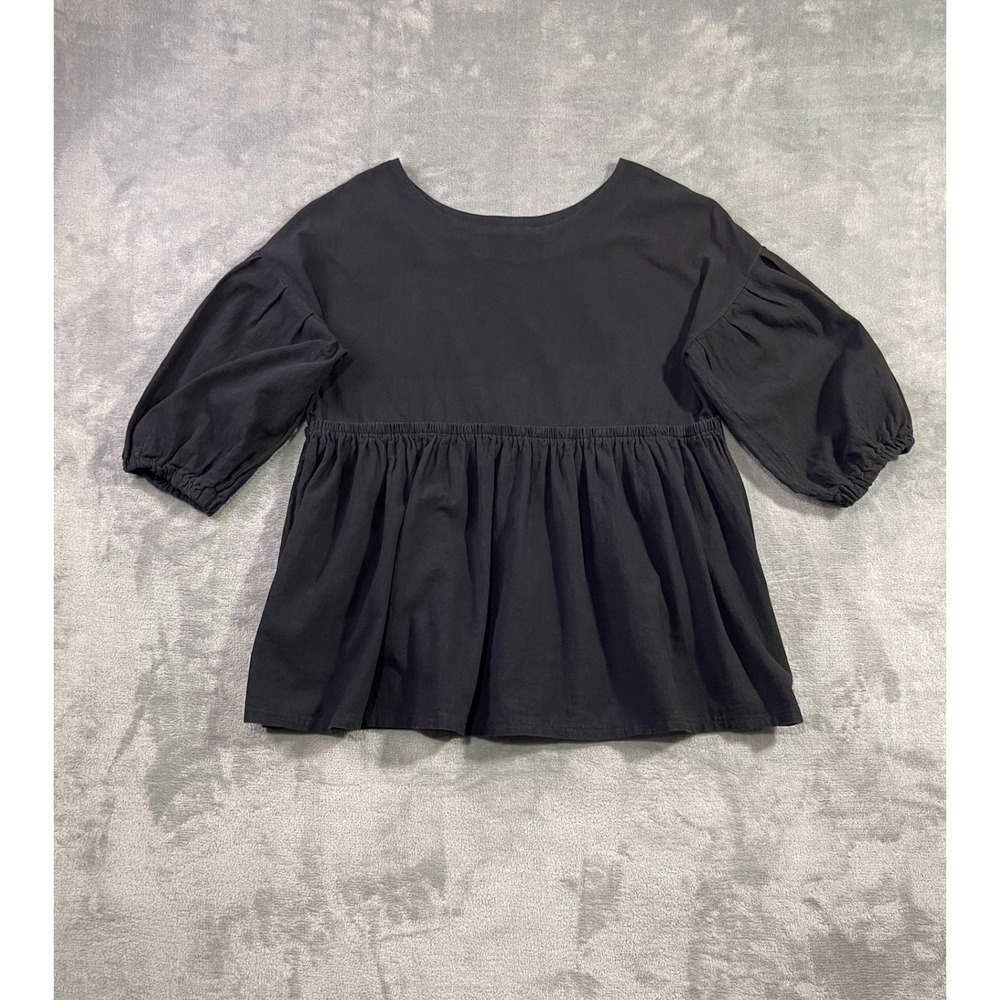 Cellabie Black Babydoll Empire Waist Puff Sleeve Blouse Top Medium
